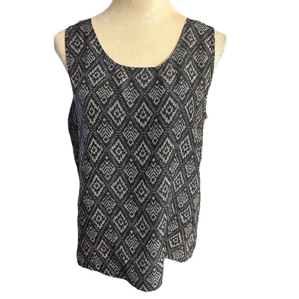 Vintage Valerie Stevens Sz 8 Pure Silk Black Sleeveless Diamond Classic Blouse